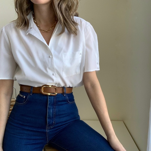 Vintage Tops - Boxy Pocket Blouse Button Up